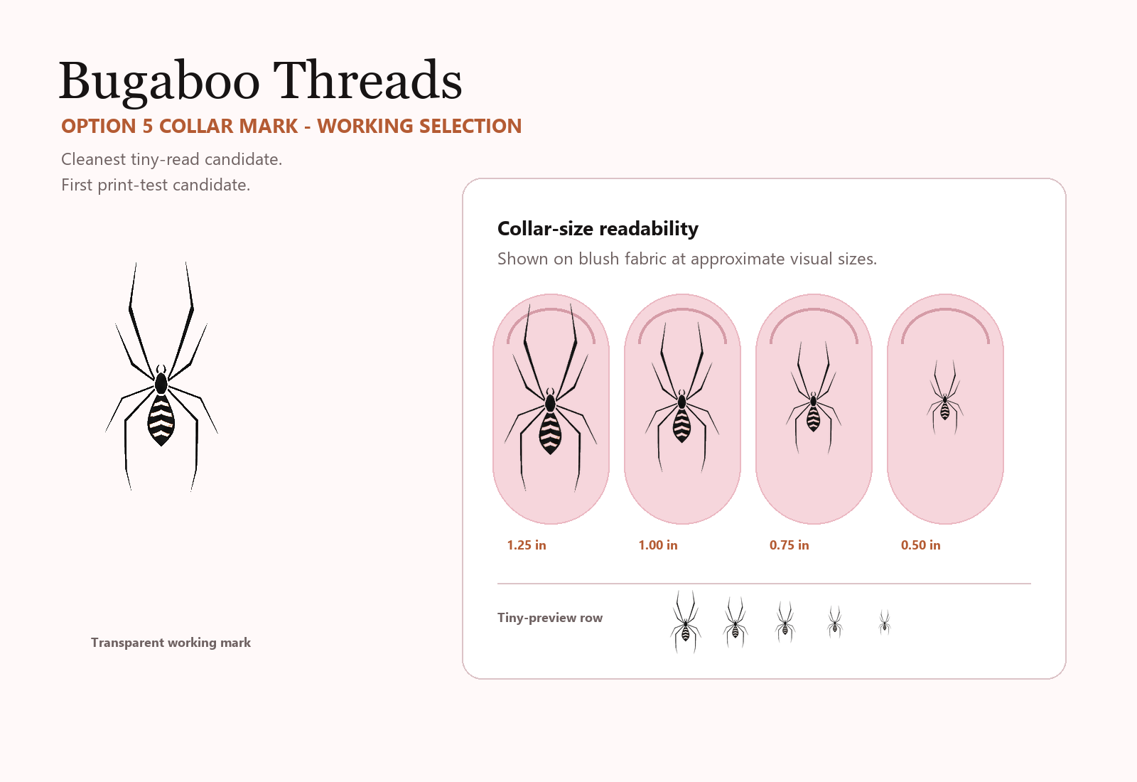 Option 5 spider mark shown at collar-size test scales