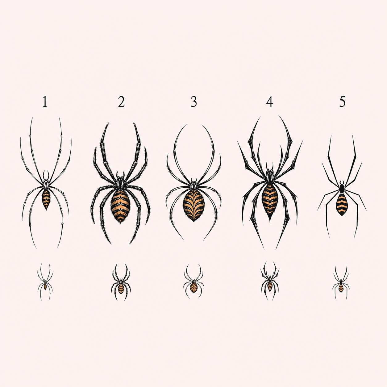 Five tiger-striped spider mark variants for Bugaboo Threads