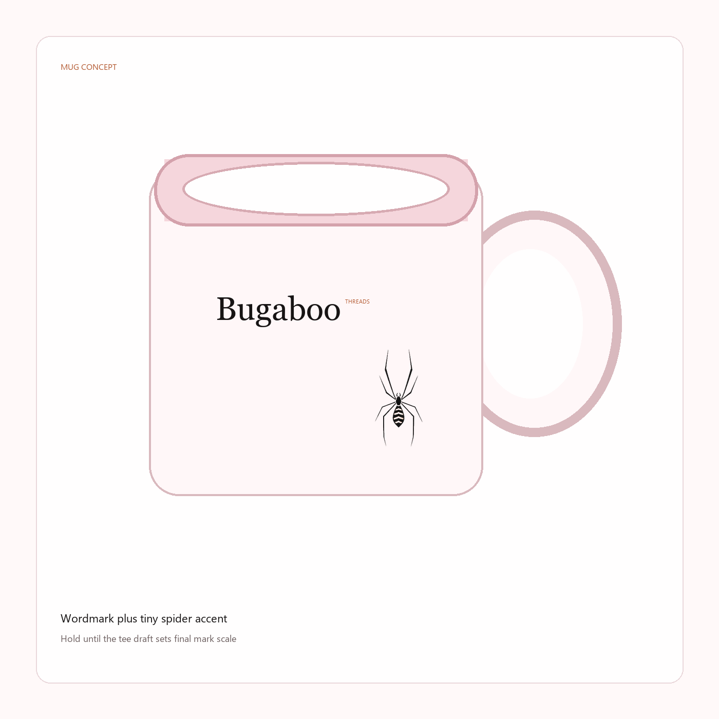 Bugaboo Threads mug concept with wordmark and tiny spider